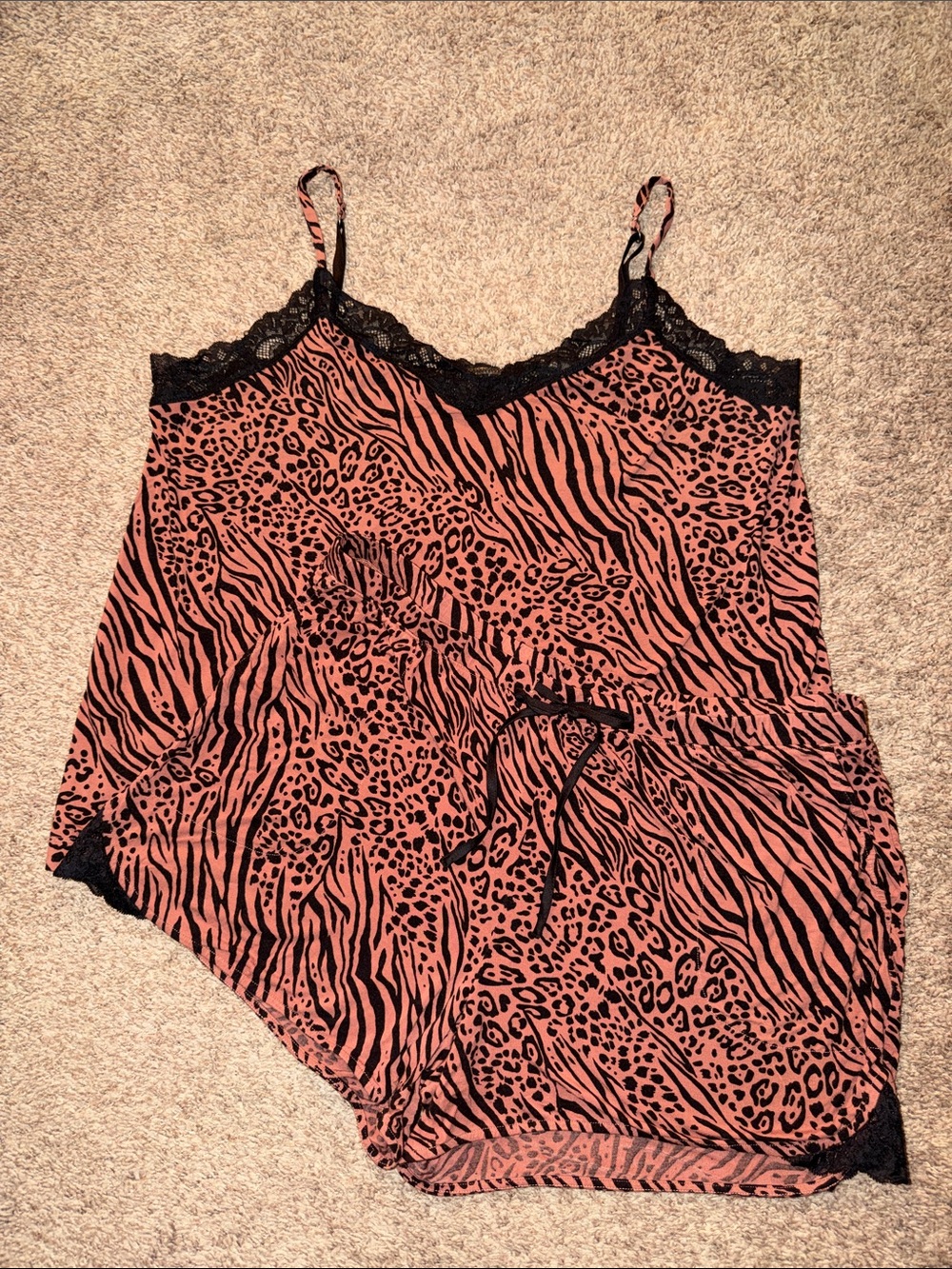 Soma Cool Nights Pajama Short Set Mixed Animal Print Pink Black Lace 2021 XL/L